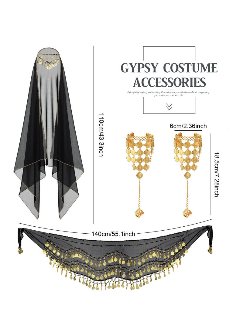 SYOSI Belly Dance Accessories Gypsy Head Scarf with Coins Gypsy Hip Scarf and Triangle Coin Bracelet Set for Women  - Image 4