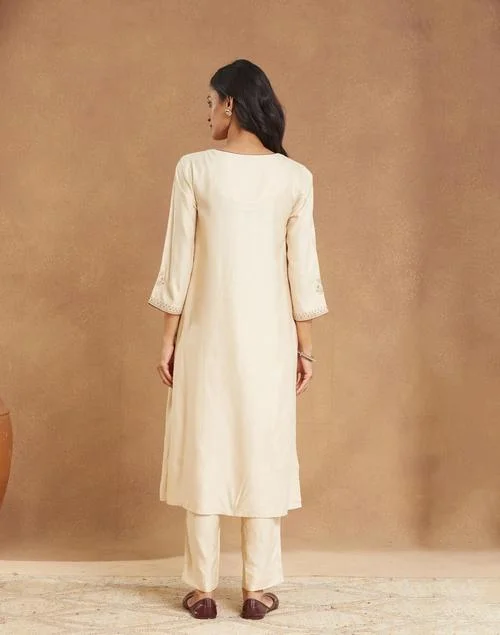 Fabindia Natural Viscose Silk Embroidered Pant & Kurta Set
