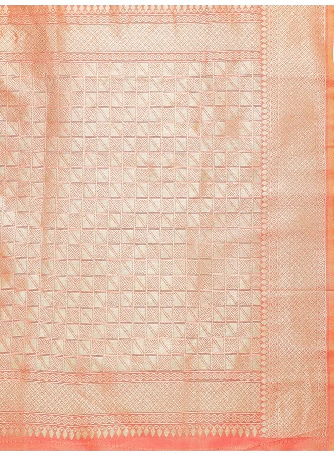 AMIRAT CLOTHING Women's Banarsi Litchi Silk Saree With Unstiched Blouse Piece (Orange) - Image 4