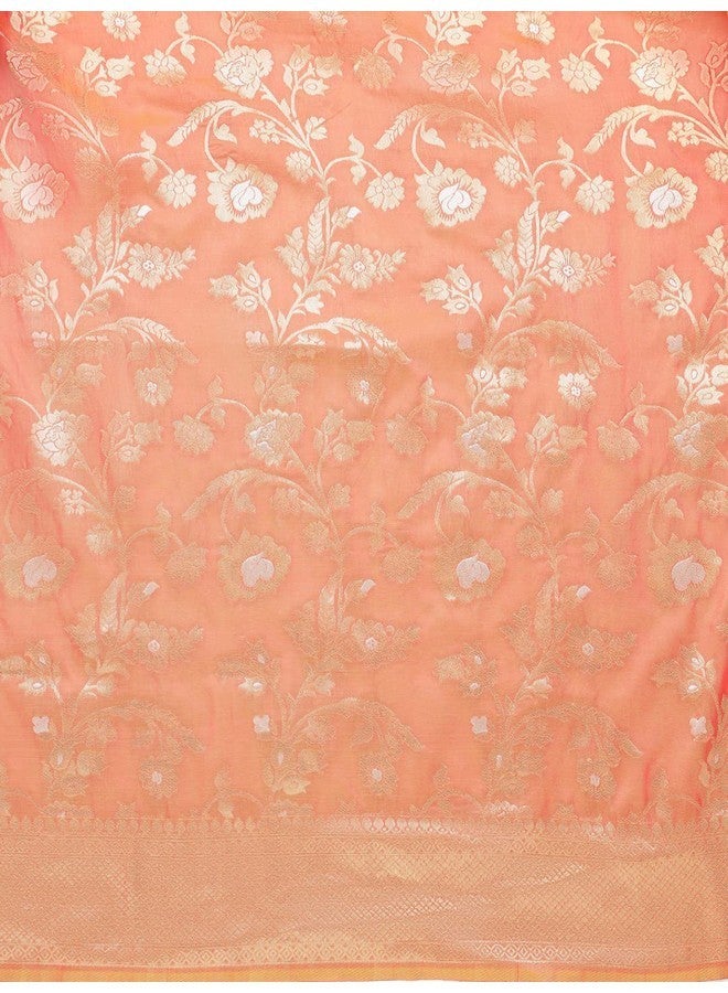 AMIRAT CLOTHING Women's Banarsi Litchi Silk Saree With Unstiched Blouse Piece (Orange) - Image 5