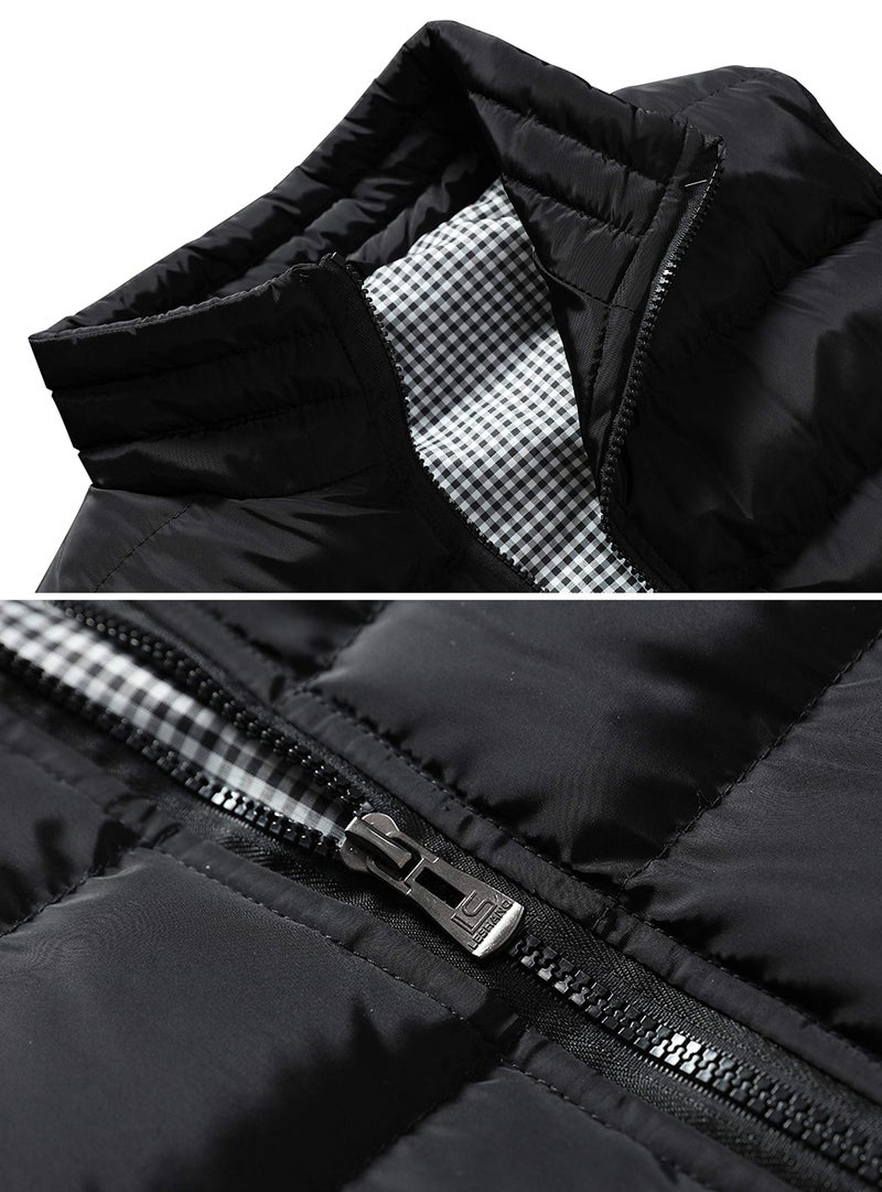 Vcansion Men's Outdoor Casual Stand Collar Vest Padded Jacket Coat Vest Blue M - Image 4