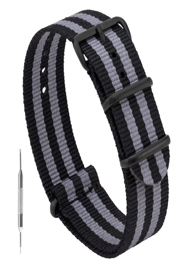 Benchmark Basics Nylon Watch Band - Waterproof Ballistic Nylon One-Piece Military Watch Straps for Men & Women (18mm, Black/Grey Bond Striped PVD) - Image 1