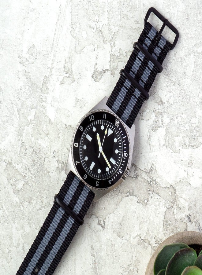 Benchmark Basics Nylon Watch Band - Waterproof Ballistic Nylon One-Piece Military Watch Straps for Men & Women (18mm, Black/Grey Bond Striped PVD) - Image 3