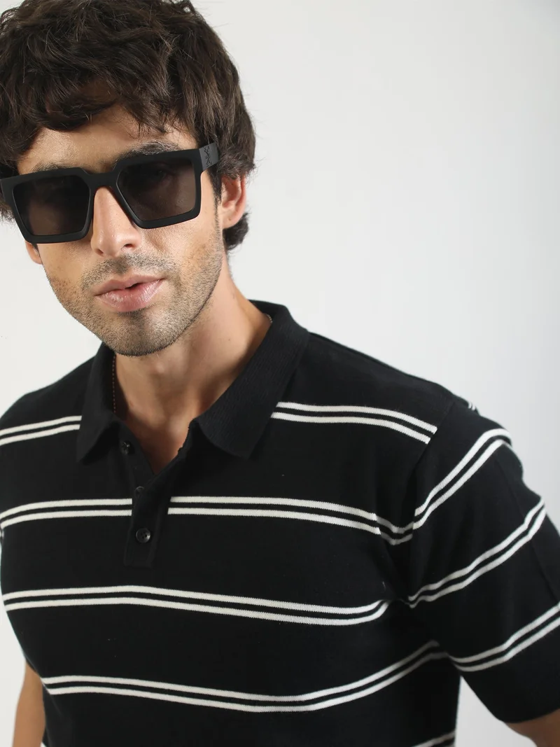 مانياك Maniac Mens Crocodile Printed Round Neck Half Sleeve Black and Green Cotton T-Shirt