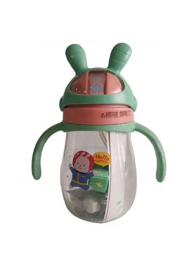 FunBlast School Water Bottle With Straw And Adjustable Strap For Kids School Sipper Tritan Water Bottle For Small Kids Cartoon Themed Cute Water Bottle For Boys And Girls (350 Ml) (Green) - Image 2
