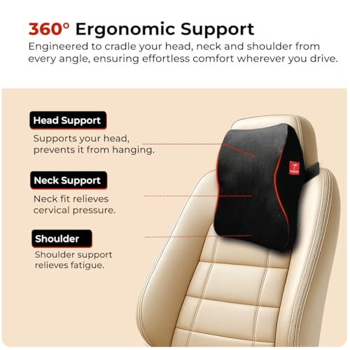 Trajectory Car Neck Rest Pillow Memory Foam Cushion for Car Seat I Head Rest for Neck & Cervical Comfort for Men and Women Black (As seen on Shark Tank) - Image 5