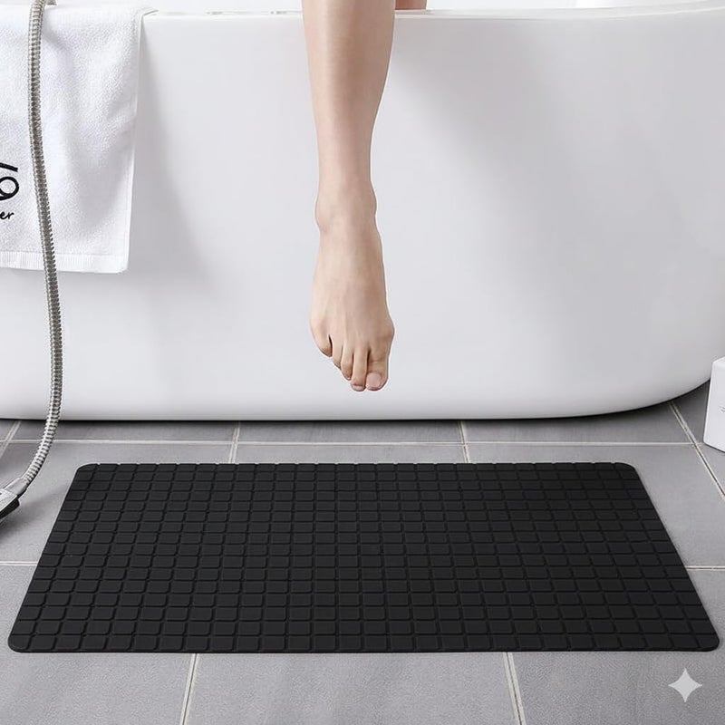 Premium Silicone Anti-Slip Bath Mat, 70x38 cm, Non-Toxic, Quick-Drying, Suction Cups, Shower and Tub Safety (Black) - Image 2