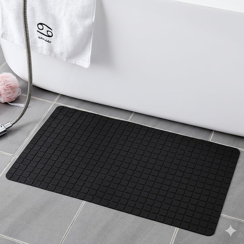 Premium Silicone Anti-Slip Bath Mat, 70x38 cm, Non-Toxic, Quick-Drying, Suction Cups, Shower and Tub Safety (Black) - Image 1