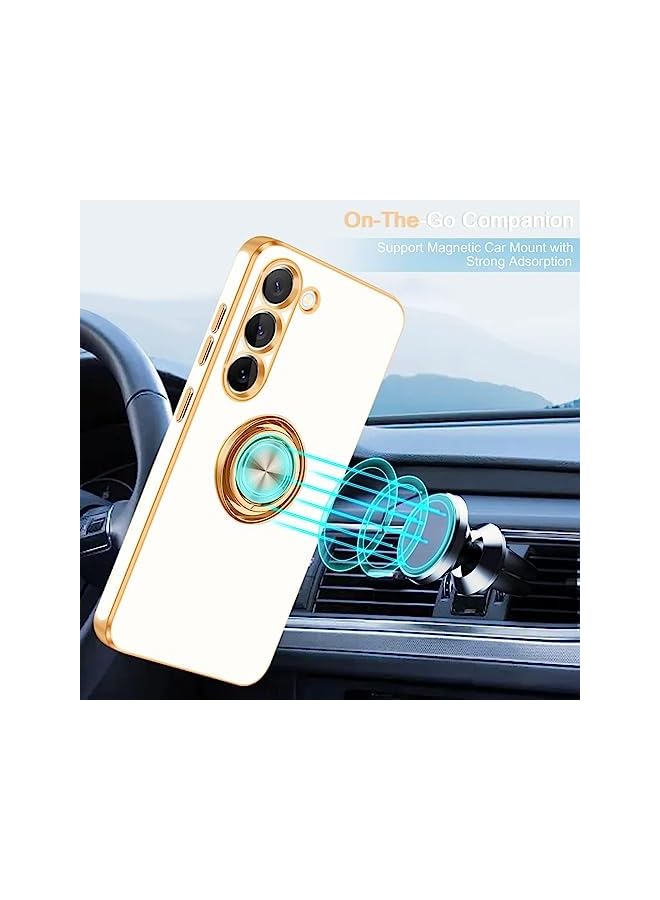 YoYoTech Compatible for Galaxy S23 Case 6.1 Inch (2023) Luxury Silicone TPU Shockproof Ring Holder Kickstand Slim Plated Phone Case Cover (White) - Image 3