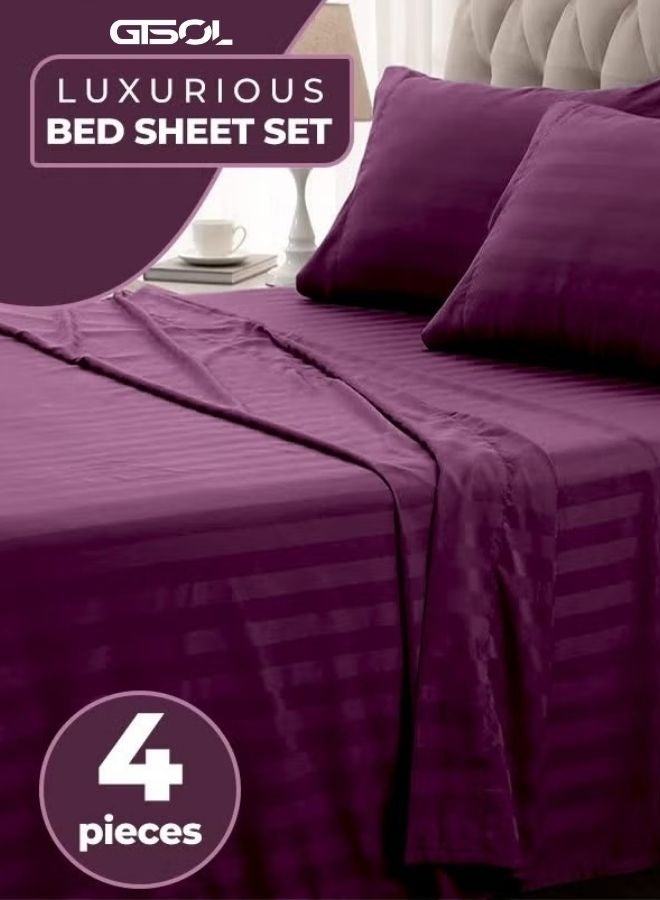 4-PIECE LUXURY KING SIZE STRIPED BEDDING SET  PREMIUM MICROFIBER DUVET COVER SET WITH DEEP POCKET FITTED SHEET (200X200+30CM) & 2 PILLOWCASES (48X74+5CM)  SOFT HOTEL COLLECTION COMFORTER COVER SET FOR KING BED  ELEGANT MODERN BEDROOM BEDDING