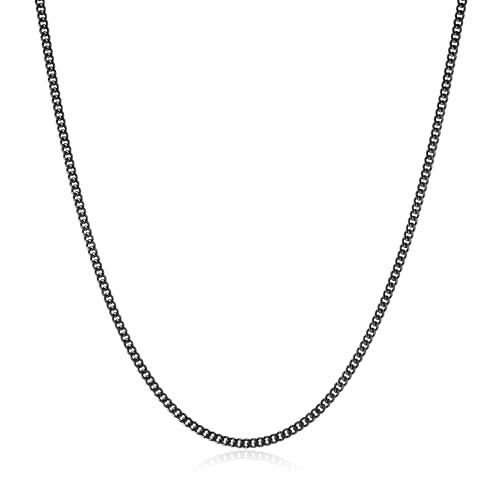 HZMAN 3.5mm Cuban Chain for Men Stainless Steel Men's Black Chain Diamond Cut Hip Hop Link Chains Necklace 16-30 Inch (18in) - Image 1