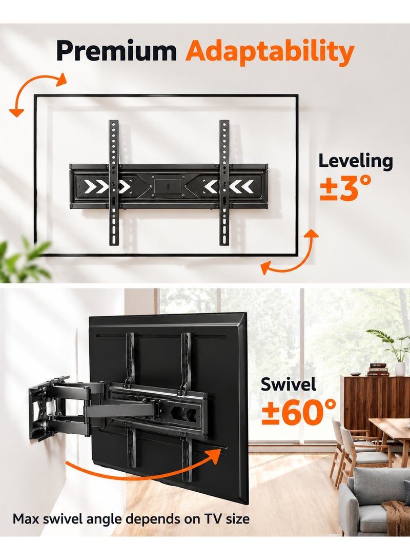 BEETEC Double Arms Swivel TV Wall Mount for 40"-80" Flat Panel TVs up to 55 kg/121 lbs, VESA up to 600x400mm, Full Motion, 475 mm Profile to Wall, Black | TF-LPA78-463 - Image 5