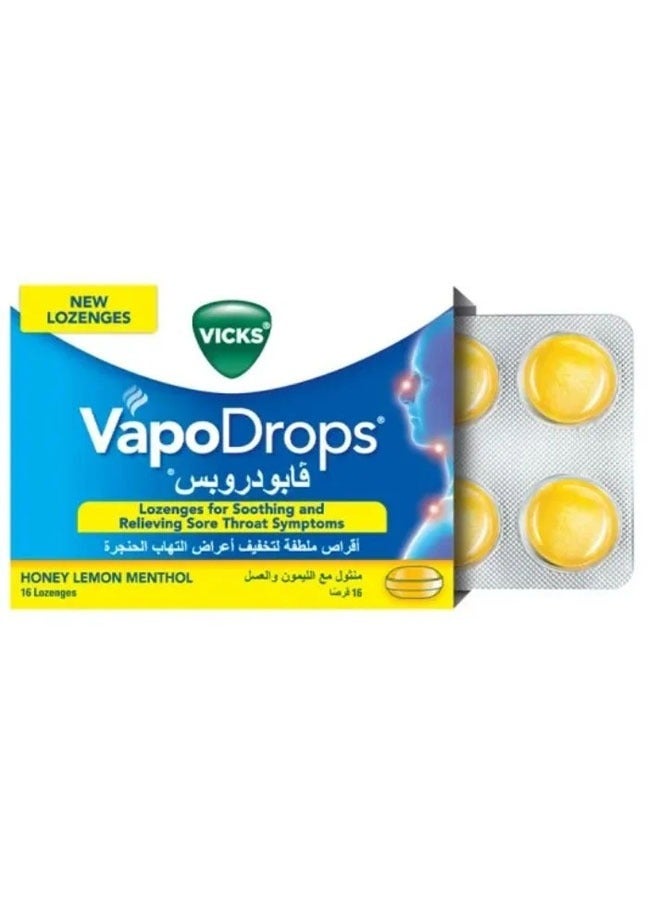 فكس أقراص ملطفة لتخفيف التهاب الحنجرة فابودروبس منثول مع الليمون والعسل 16 قرص