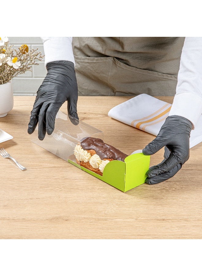Restaurantware 7 Inch x 2.5 Inch Clear Dessert Boxes, 100 Green Paper Sleeve Transparent Candy Boxes - Geometric Line Accent, No Grease Lining, Clear Plastic Clear Favor Boxes, Crack Resistant  - Image 5