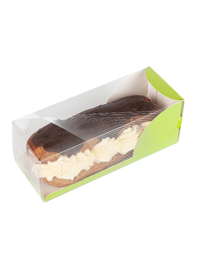 Restaurantware 7 Inch x 2.5 Inch Clear Dessert Boxes, 100 Green Paper Sleeve Transparent Candy Boxes - Geometric Line Accent, No Grease Lining, Clear Plastic Clear Favor Boxes, Crack Resistant  - Image 2