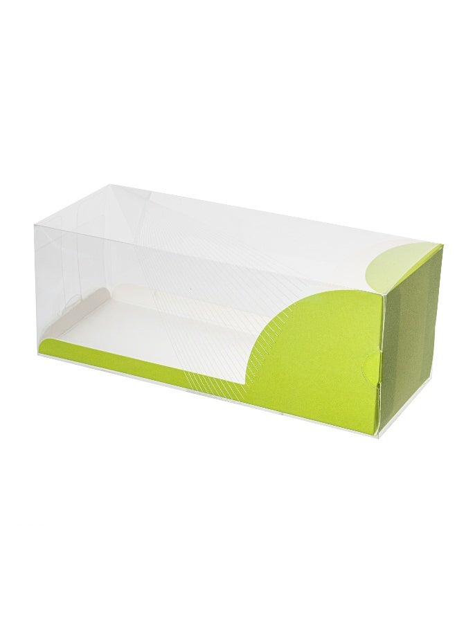 Restaurantware 7 Inch x 2.5 Inch Clear Dessert Boxes, 100 Green Paper Sleeve Transparent Candy Boxes - Geometric Line Accent, No Grease Lining, Clear Plastic Clear Favor Boxes, Crack Resistant  - Image 1