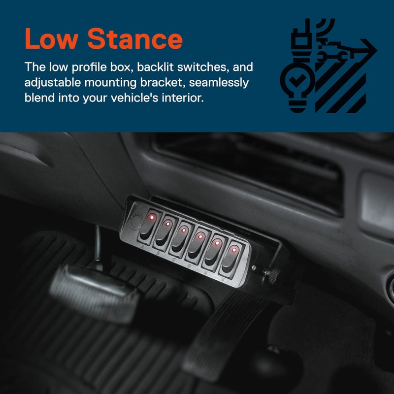 ONLINE LED STORE صندوق مفاتيح روكر 6-عصا 12 فولت من True Mods [40 أمبير كحد أقصى] [أسلاك 12 AWG] [12 فولت DC] لوحة مفاتيح روكر SPST تشغيل/إيقاف للسيارات والمركبات البحرية والشاحنات والمزيد - Image 5