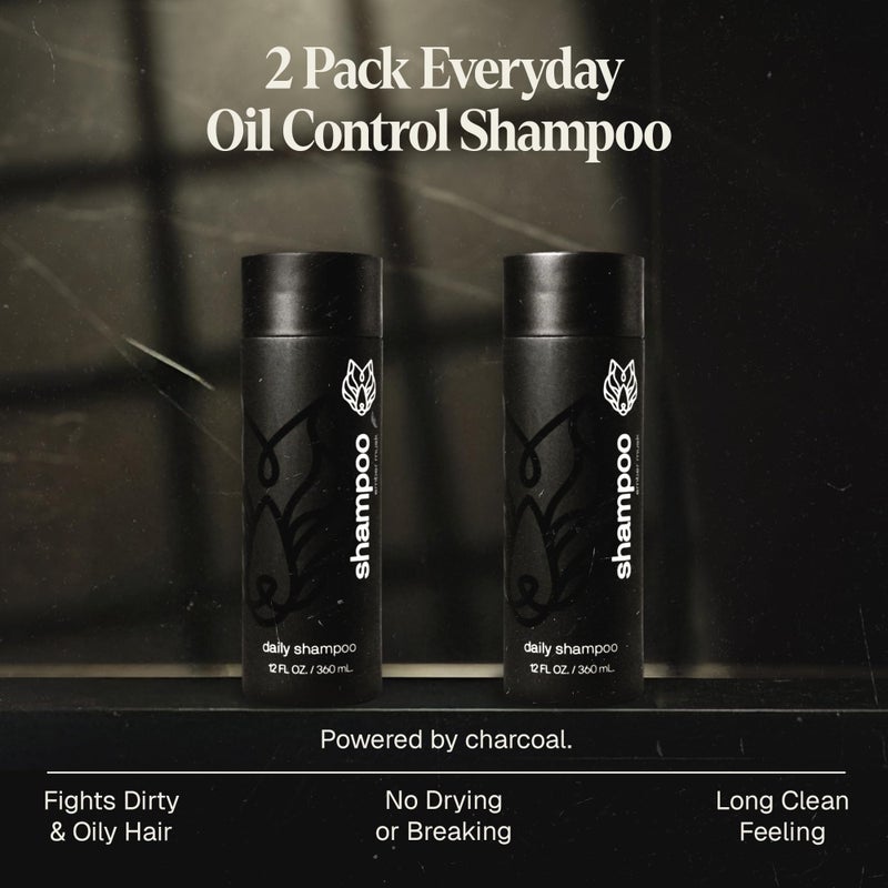 Black Wolf 2-Pack Mens Shampoo for Oily Hair, 12 Fl Oz - Charcoal-Infused Oil Control Shampoo with Moisturizing & Deep Cleansing Formula Hydrates & Nourishes Scalp - Daily Hair Care for Men - Image 2