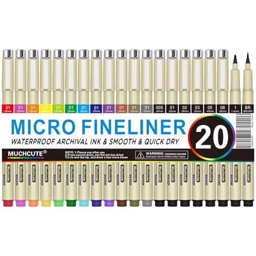 KOUSICOO Muchcute Micro Fineliner Drawing Art Pens: 20 Set (12 Colors & 8 Black) Extra Fine Line Waterproof Ink Artist Supplies Archival Inking Ultra Thin Markers Sketch Sketching Watercolor Zentangle Stuff - Image 1