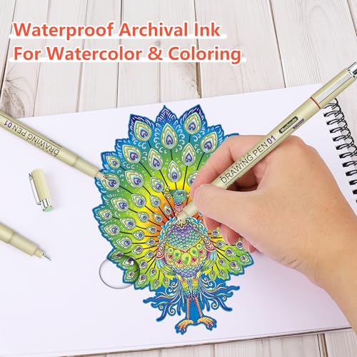 KOUSICOO Muchcute Micro Fineliner Drawing Art Pens: 20 Set (12 Colors & 8 Black) Extra Fine Line Waterproof Ink Artist Supplies Archival Inking Ultra Thin Markers Sketch Sketching Watercolor Zentangle Stuff - Image 4