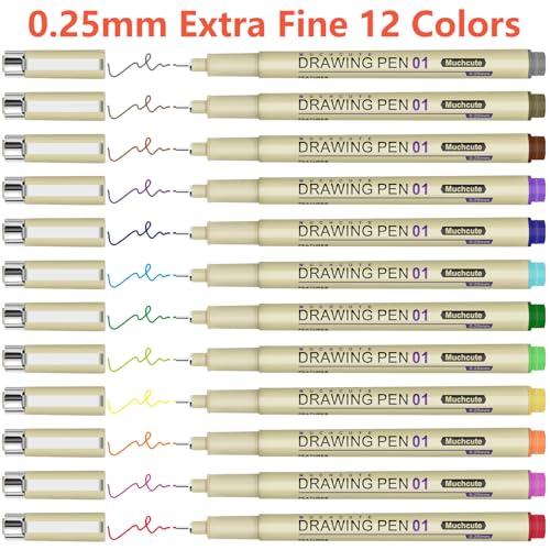 KOUSICOO Muchcute Micro Fineliner Drawing Art Pens: 20 Set (12 Colors & 8 Black) Extra Fine Line Waterproof Ink Artist Supplies Archival Inking Ultra Thin Markers Sketch Sketching Watercolor Zentangle Stuff - Image 2