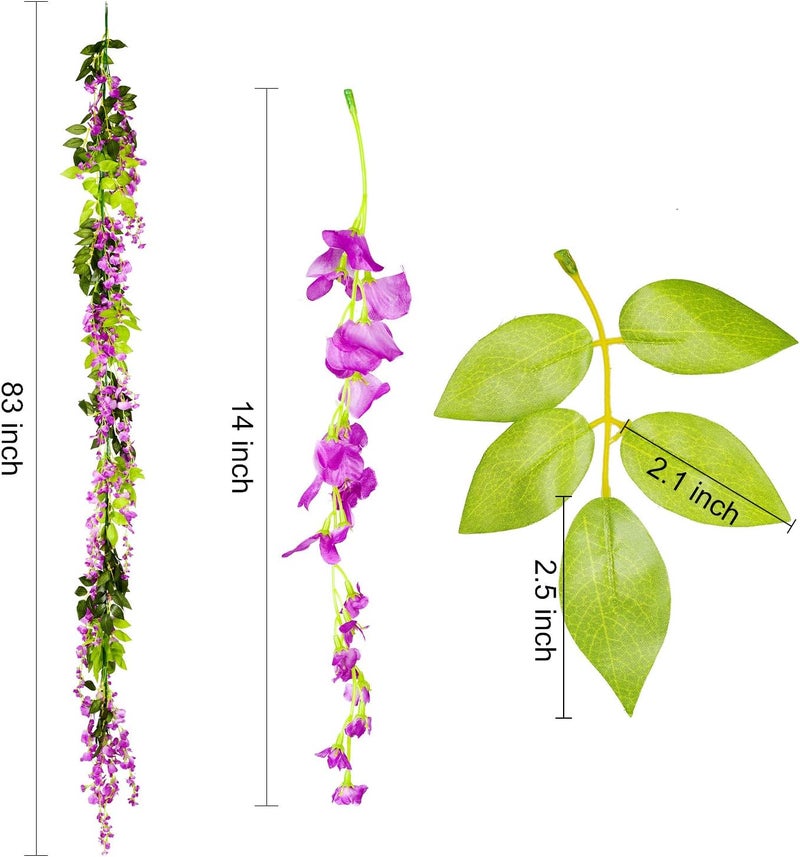 Lvydec Wisteria Artificial Flowers Garland, 4 Pcs Total 28.8ft Artificial Wisteria Vine Silk Hanging Flower for Home Garden Outdoor Ceremony Wedding Arch Floral Decor (Purplish Red) - Image 4