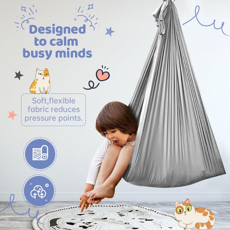 Aokitec Sensory Swing for Kids with Special Needs (Hardware Included) Therapy Swing Cuddle Swing Indoor Outdoor Kids Swing Hammock for Child & Adult with Autism, Aspergers, Sensory Integration (Light Grey) - Image 2