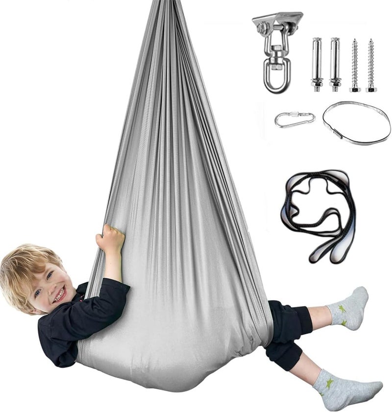 Aokitec Sensory Swing for Kids with Special Needs (Hardware Included) Therapy Swing Cuddle Swing Indoor Outdoor Kids Swing Hammock for Child & Adult with Autism, Aspergers, Sensory Integration (Light Grey) - Image 1