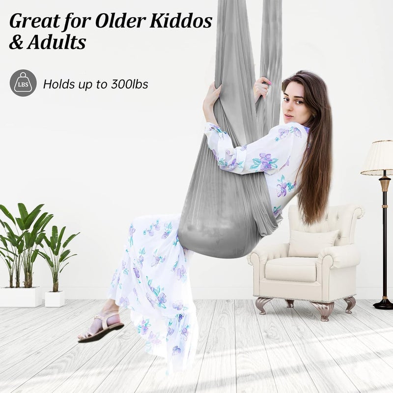 Aokitec Sensory Swing for Kids with Special Needs (Hardware Included) Therapy Swing Cuddle Swing Indoor Outdoor Kids Swing Hammock for Child & Adult with Autism, Aspergers, Sensory Integration (Light Grey) - Image 3