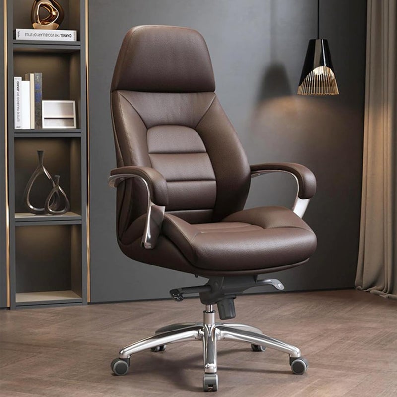MAKE MY CHAIRS.COM Make My Chairs BOSS High Back Half Leatherette Back 5 Star Strong Aluminium Base 3 Years Warranty Boss Chair Executive Chair Directors MD Chairs Brown  - Image 1