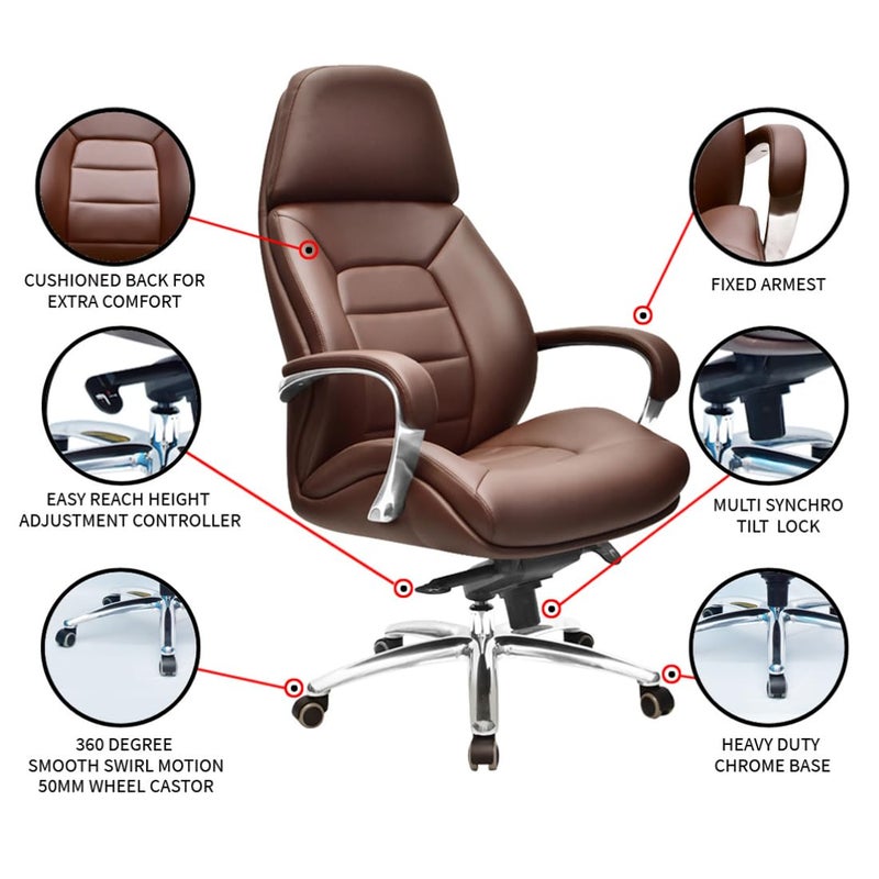 MAKE MY CHAIRS.COM Make My Chairs BOSS High Back Half Leatherette Back 5 Star Strong Aluminium Base 3 Years Warranty Boss Chair Executive Chair Directors MD Chairs Brown  - Image 5