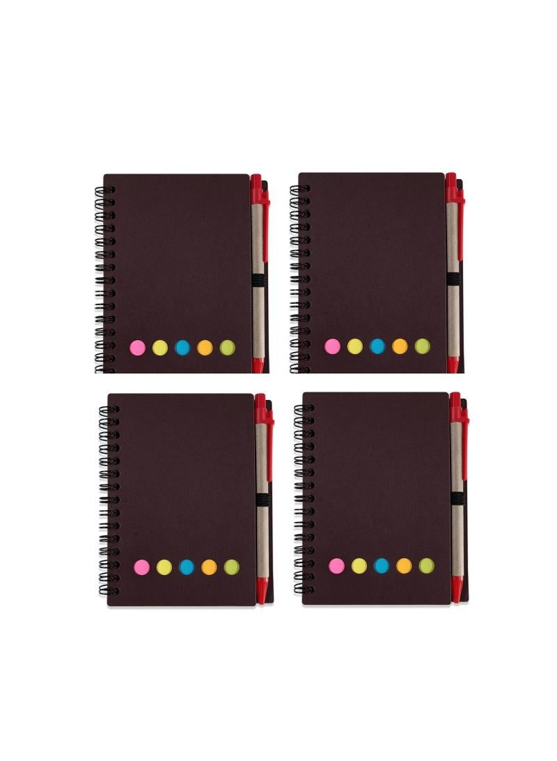 Generic 4 Pcs Coil Notebook With Sticky Note Paper And Pen Student Office Notebook Creative Exercise Notebook（The Color Of The Pen Is Random）  - Image 1