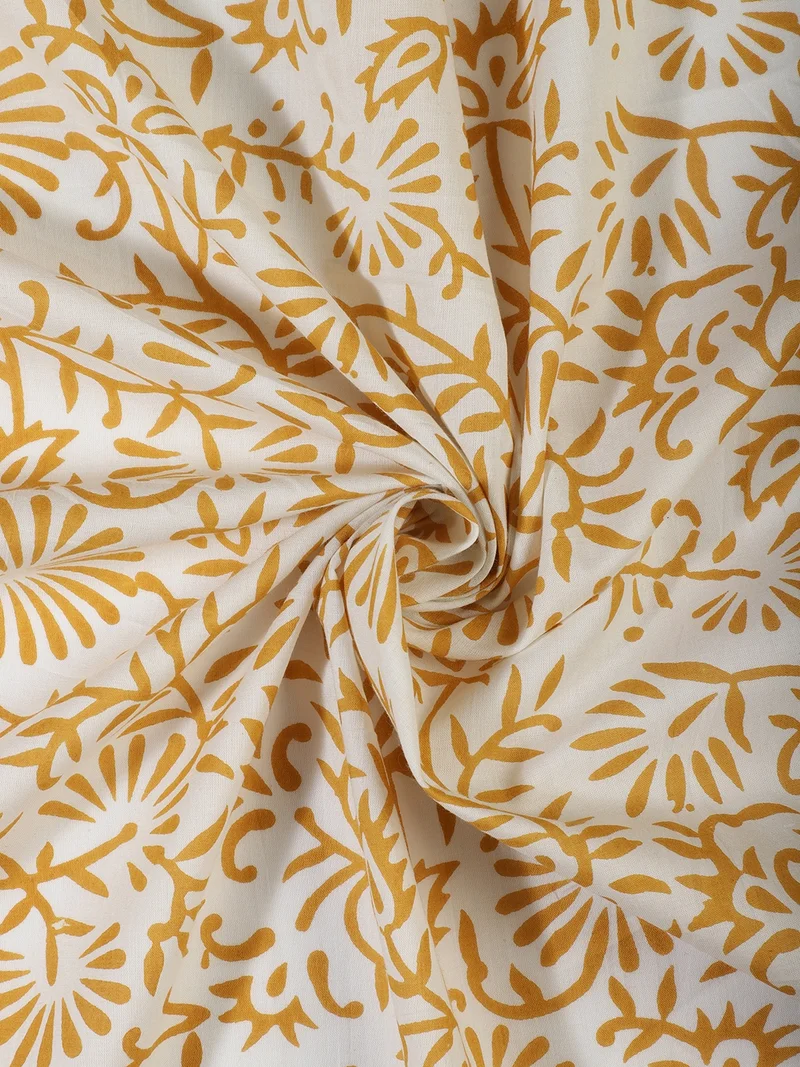 أيه كيه إس Floral Print Fabric in White and Yellow Mustard