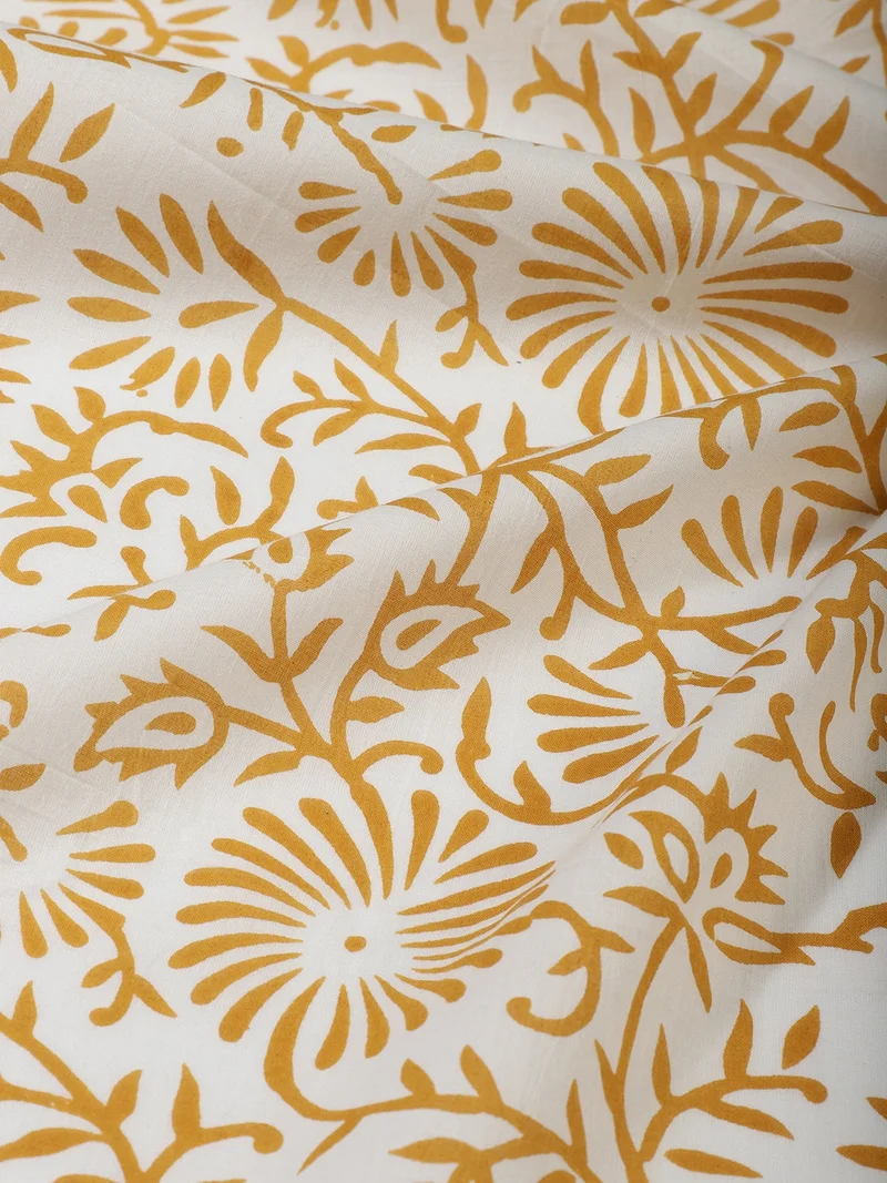 أيه كيه إس Floral Print Fabric in White and Yellow Mustard