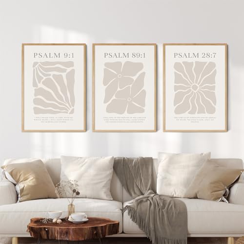 Joocrise Scripture Christian Wall Art Set of 3 Beige Bible Verses Wall Decor Neutral Psalm Canvas Wall Art Modern Pictures Flower Prints Christian Artwork for Living Room Bedroom 12x16 Inch Unframed - Image 3