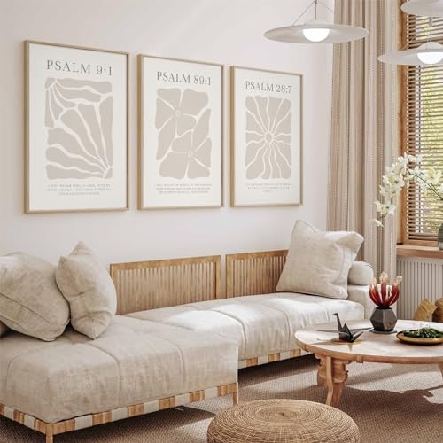 Joocrise Scripture Christian Wall Art Set of 3 Beige Bible Verses Wall Decor Neutral Psalm Canvas Wall Art Modern Pictures Flower Prints Christian Artwork for Living Room Bedroom 12x16 Inch Unframed - Image 4