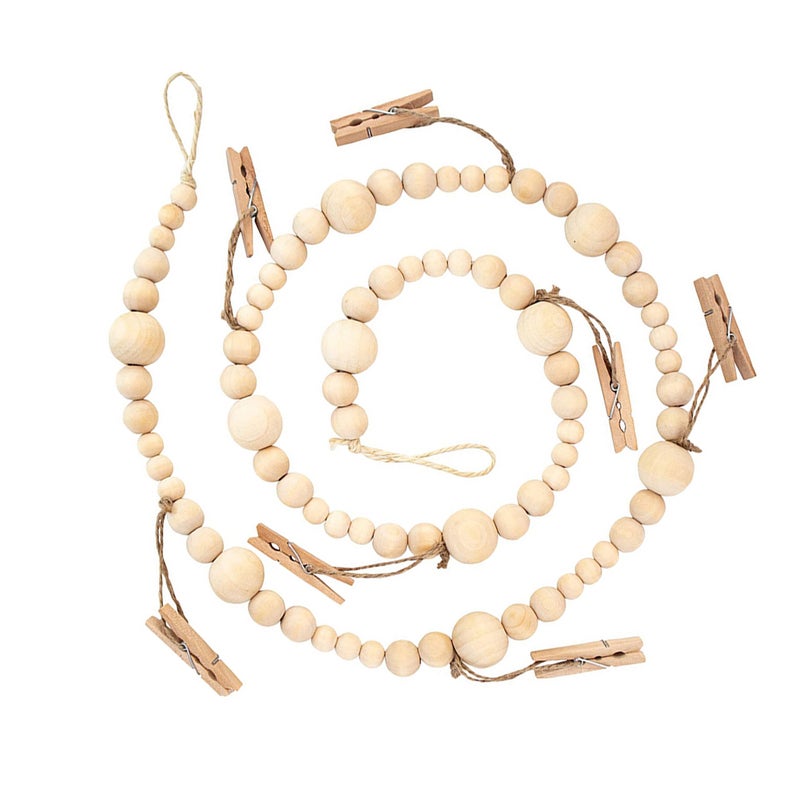 1pc Wood Bead String Photo Wall Decor Storage Photo Bead String Pendant with Clips - Image 4