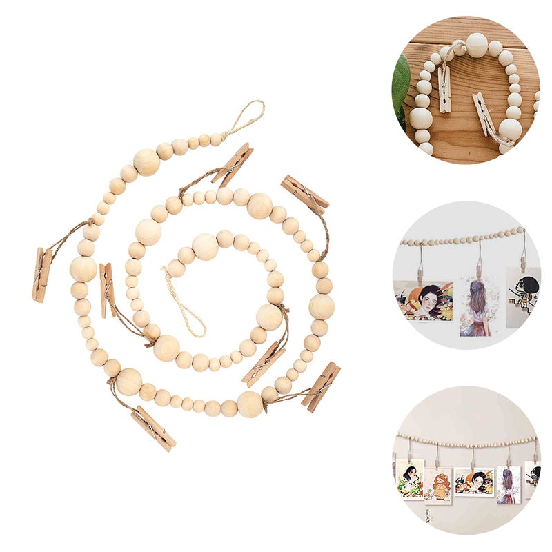 1pc Wood Bead String Photo Wall Decor Storage Photo Bead String Pendant with Clips - Image 5