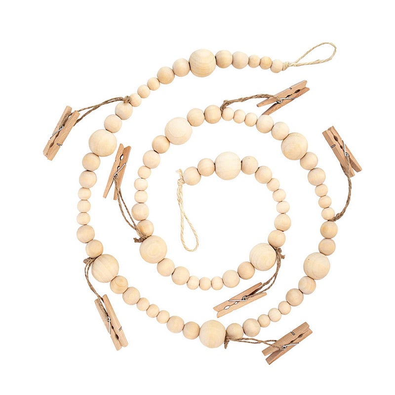 1pc Wood Bead String Photo Wall Decor Storage Photo Bead String Pendant with Clips - Image 2