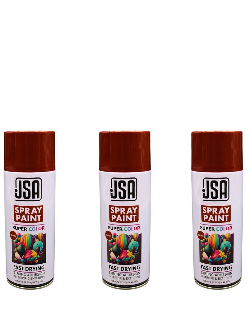 جي اس ايه مجموعة مكونة من 3 عبوات طلاء رذاذ باللون بني، متعددة الاستخدامات بسعة 400 مل لكل عبوة، تتميز بسرعة الجفاف، ومناسبة للاستخدام على الخشب، البلاستيك، والمعادن. مثالية للاستخدام الداخلي والخارجي، وتناسب الأعمال اليدوية، دهان السيارات، والمشاريع الفنية والحرفية."