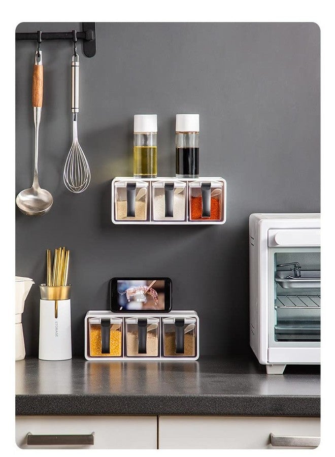 Yelofy Kitchen Spice Rack Holder Wall-Mounted Plastic Transparent Seasoning Box For Spice Sets, Seasoning Storage Container With Spoons For Spice, Salt, Sugar, Hanging Shelves - Image 4