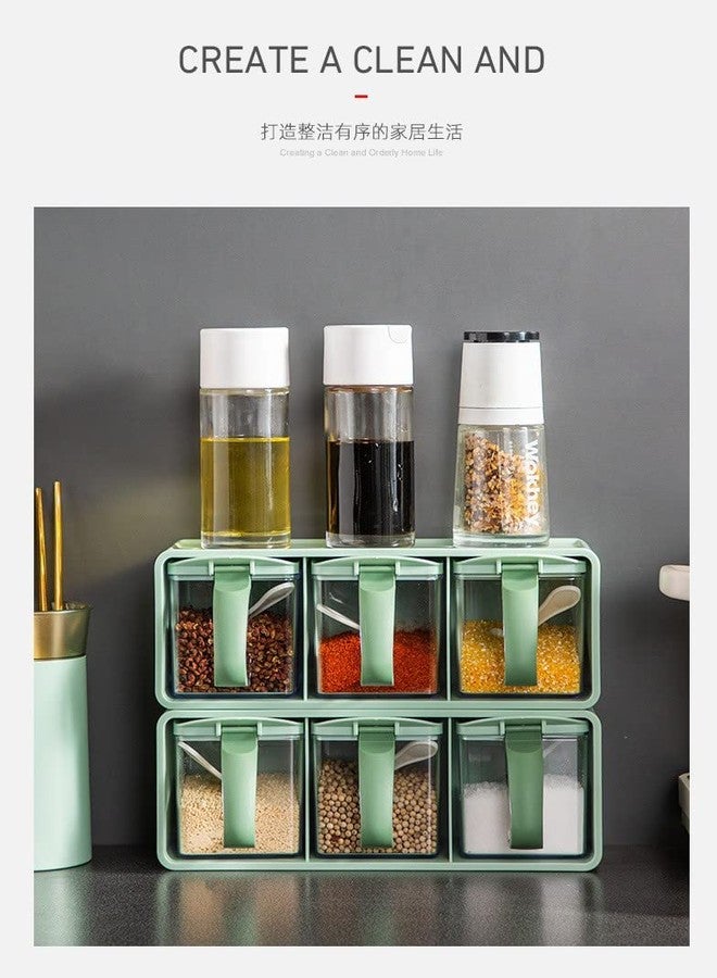 Yelofy Kitchen Spice Rack Holder Wall-Mounted Plastic Transparent Seasoning Box For Spice Sets, Seasoning Storage Container With Spoons For Spice, Salt, Sugar, Hanging Shelves - Image 5