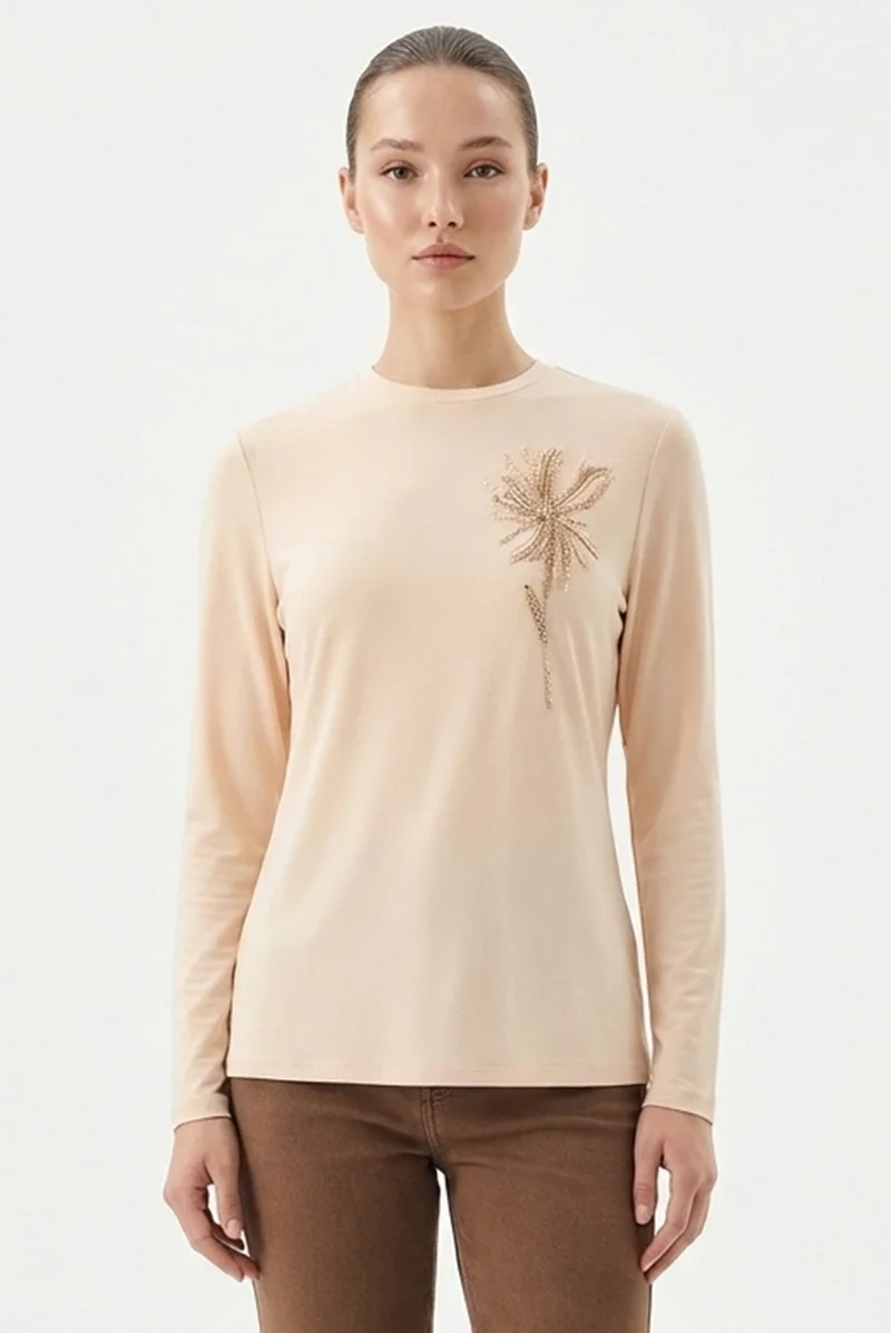 اكسيكيوز سويت شيرت محبوك بأكمام طويلة مطرز بالترتر