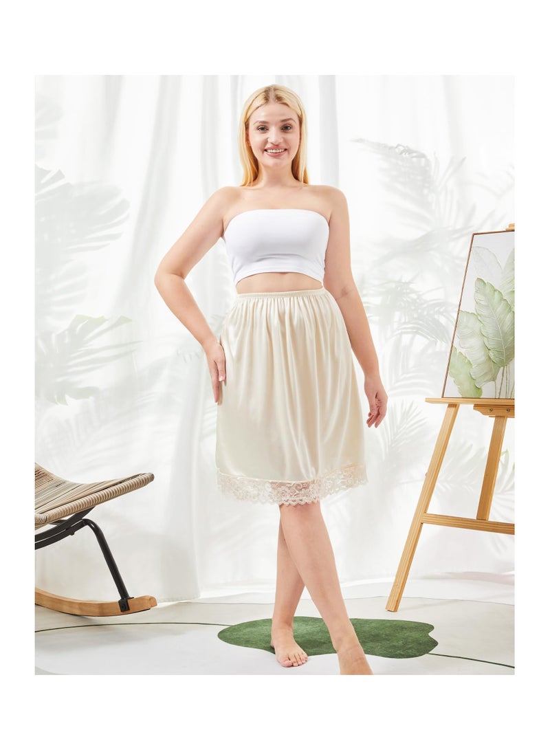 SYOSI 3 Pieces Women's Anti Static Satin Polyester Fabric Lace Half Slip Women's Silky Touch Anti Cling Above Knee Lace Half Slip Dress for Under Dresses, Waistline Approx 60 Cm/23.62 In - Image 2