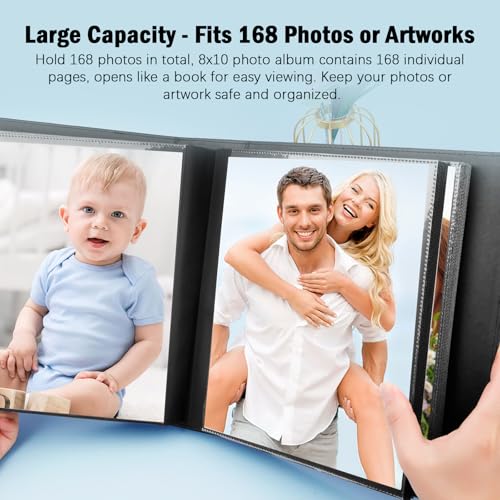 Aevdor 8x10 Photo Album 168 Pockets Holds 168 Photos, Large Capacity Leather Cover Family Wedding Baby Photo Book for 8 x 10 Pictures, Photo Album 8x10 with Black Inner Pages (Black) - Image 2