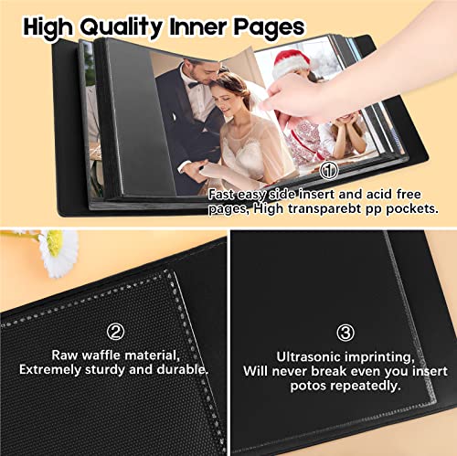 Aevdor 8x10 Photo Album 168 Pockets Holds 168 Photos, Large Capacity Leather Cover Family Wedding Baby Photo Book for 8 x 10 Pictures, Photo Album 8x10 with Black Inner Pages (Black) - Image 4
