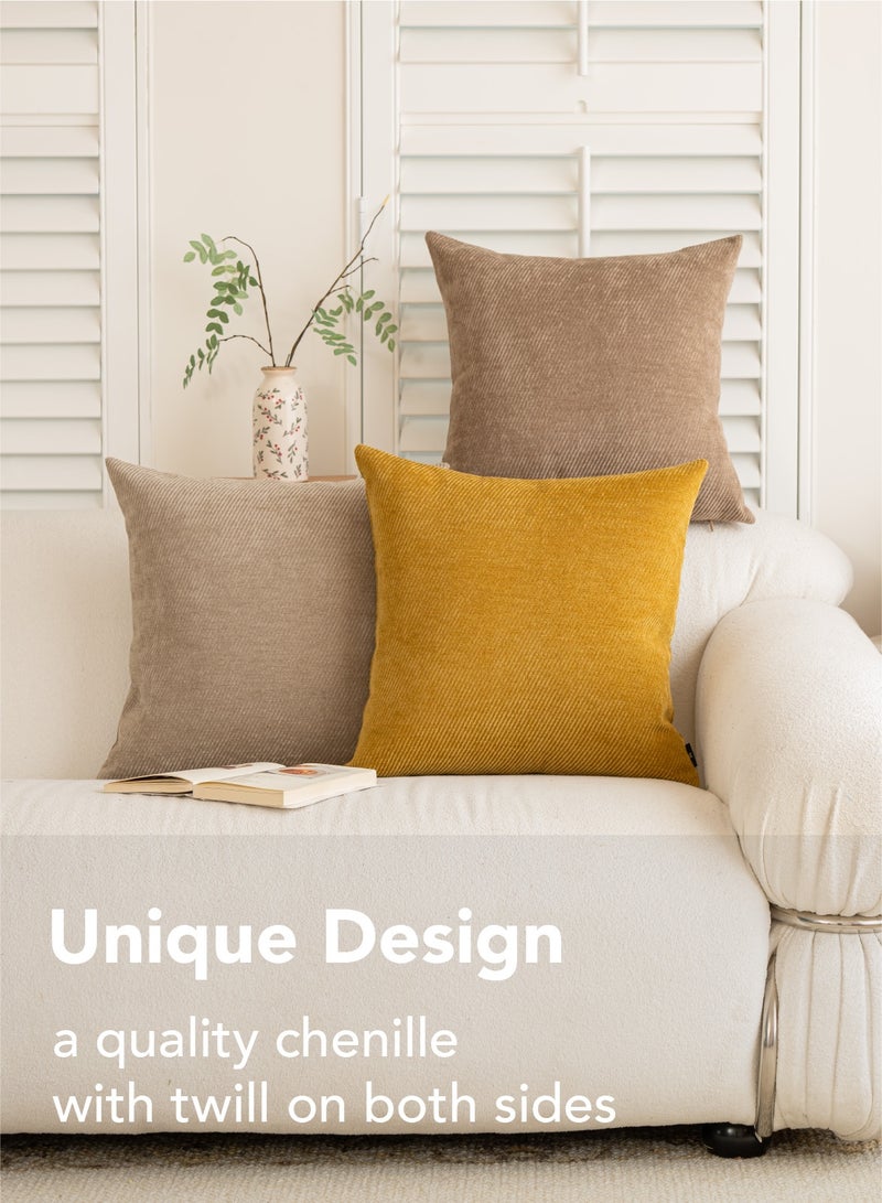 a moment a moment Pack of 2 Decorative Chenille Throw Pillow Covers with Twill Cushion Covers for Sofa Living Room Couch Bed 50x50 CM Yellow  - Image 4