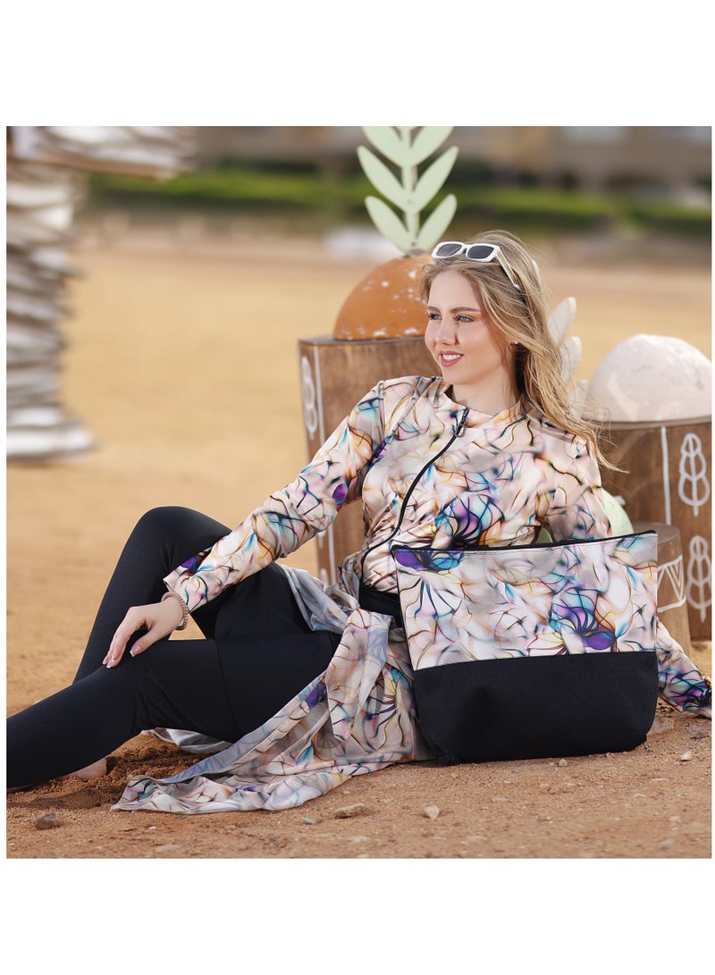 DAMAS COLLECTION 5-Piece Modest Burkini Set for Women – Full Coverage Water-Repellent Swimwear – Includes Skirt, Swim Cap, Hip Wrap and Tote Bag – Sun Protection Swimwear  - Image 3