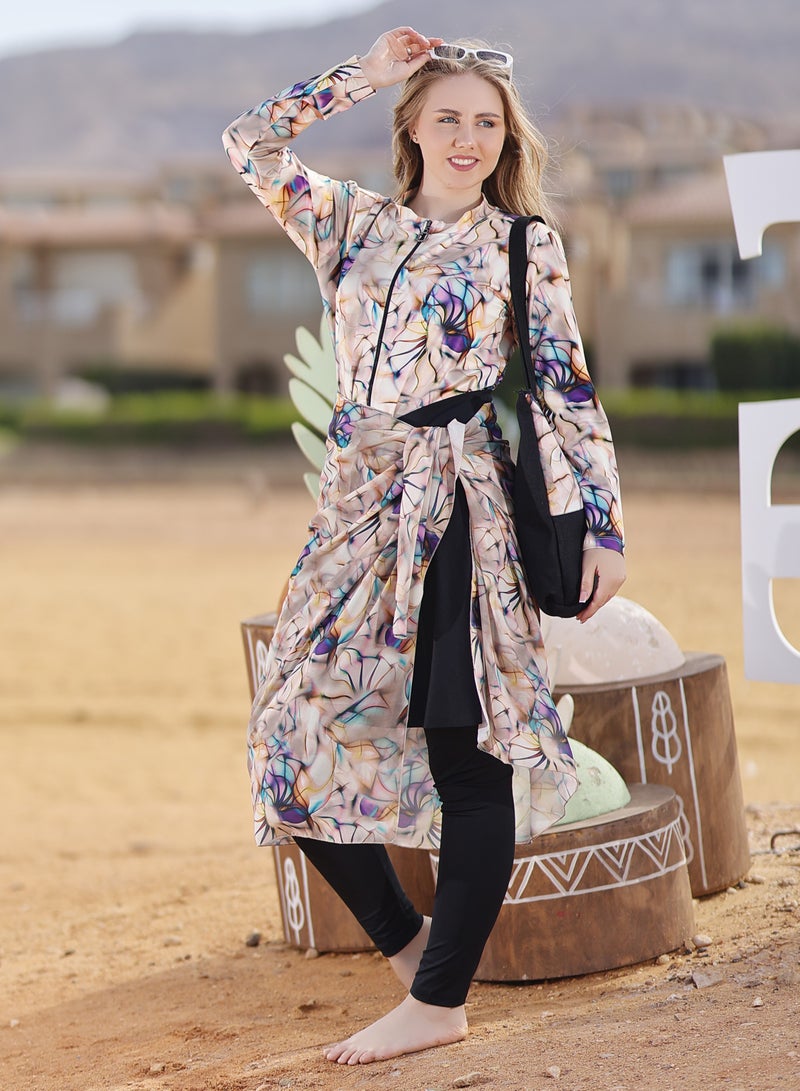 DAMAS COLLECTION 5-Piece Modest Burkini Set for Women – Full Coverage Water-Repellent Swimwear – Includes Skirt, Swim Cap, Hip Wrap and Tote Bag – Sun Protection Swimwear  - Image 4