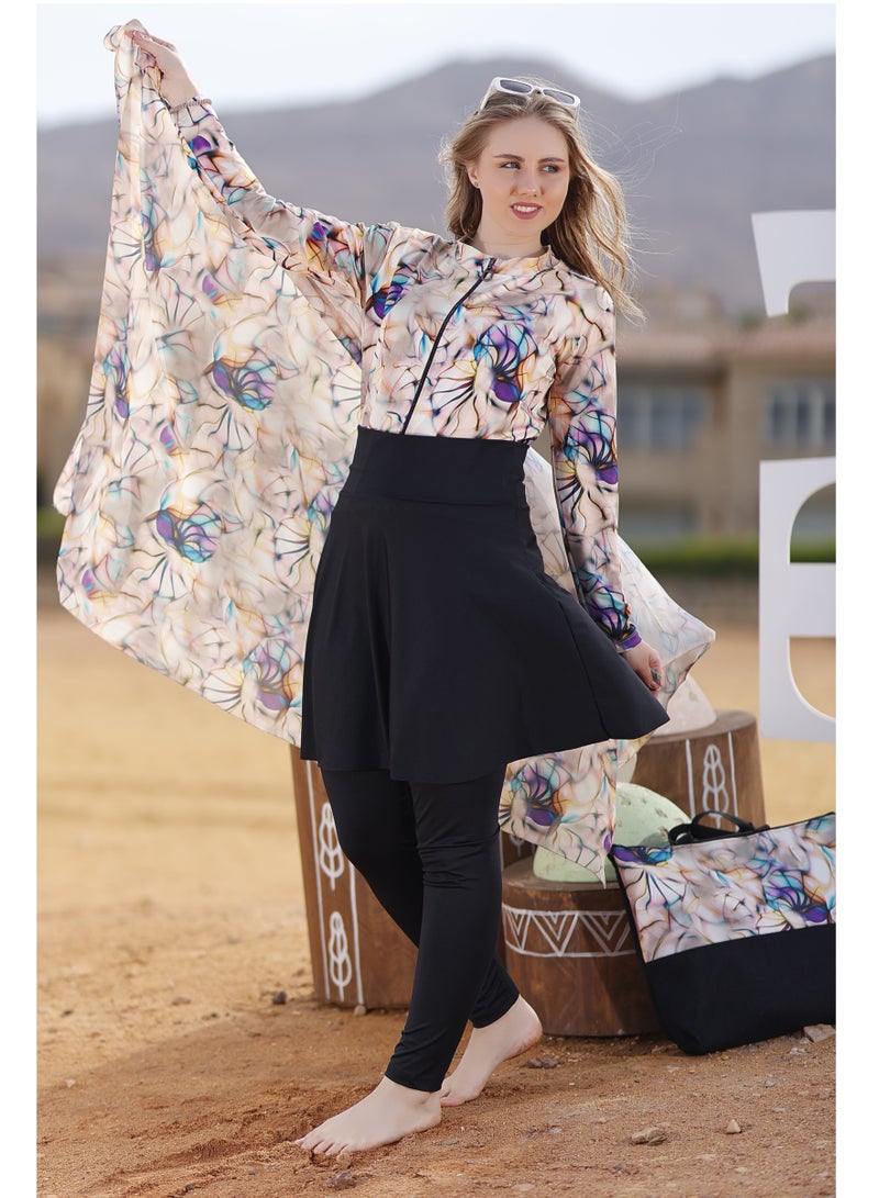 DAMAS COLLECTION 5-Piece Modest Burkini Set for Women – Full Coverage Water-Repellent Swimwear – Includes Skirt, Swim Cap, Hip Wrap and Tote Bag – Sun Protection Swimwear  - Image 5